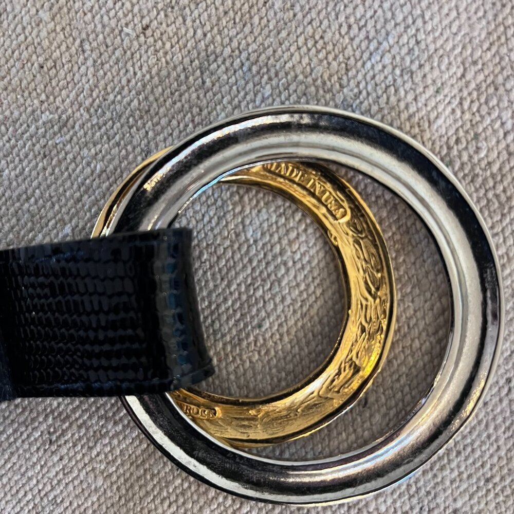 LEATHEROCK Woman's Black Gold-Silver Oval Toggle Belt Sz 34 - Picture 3 of 13